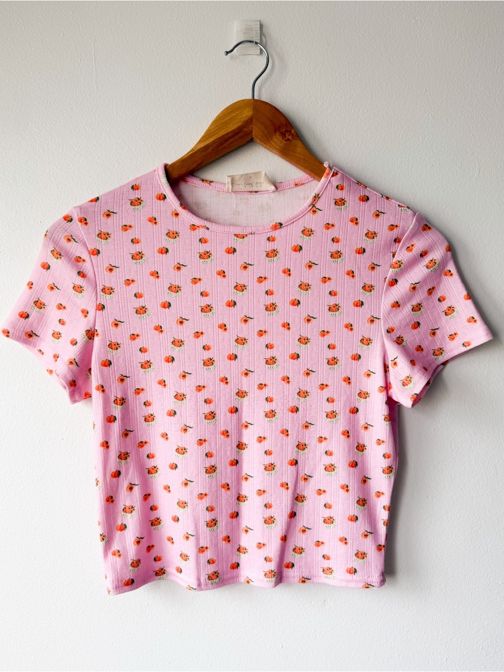 Pink Floral Ribbed Crop Tee